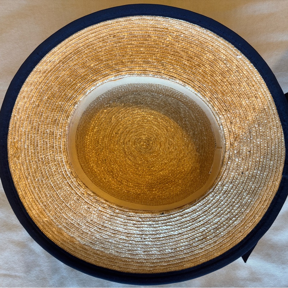 Laura Ashley Natural Straw Sun Hat with Navy Ribbon Trim - Picture 6 of 7